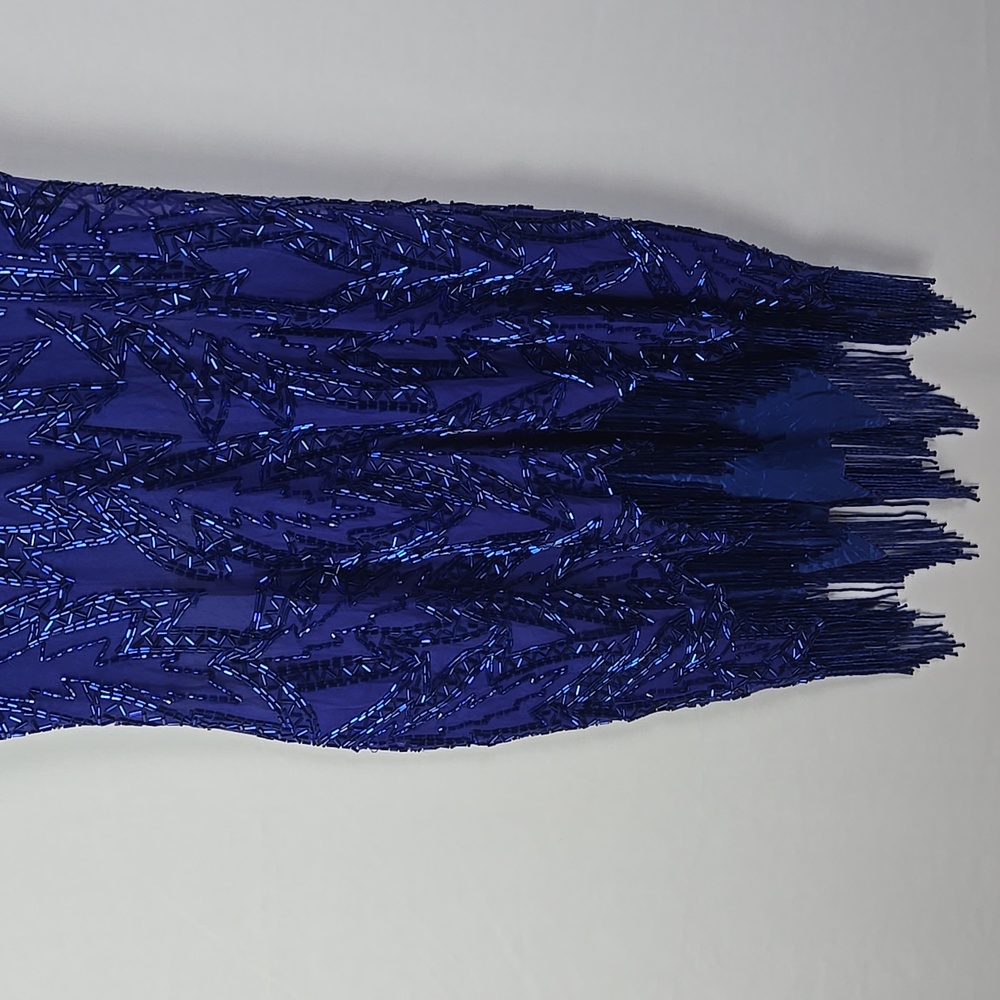 Vintage Vibrant Blue Beaded Swing Silk Dress - Picture 3 of 9